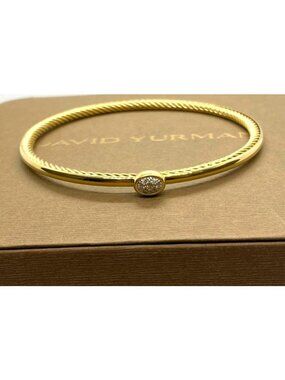 David Yurman Confetti Bangle Bracelet Diamond 18K Yellow Gold 7.5” 3mm Wide